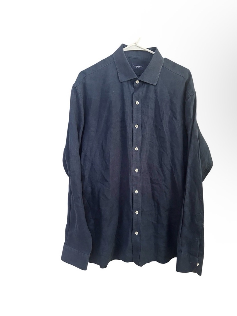 Proper Cloth Men's Navy Button-Up Long-Sleeve Shirt Casual 100% Linen